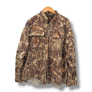 Game Winner Men's Camouflage Long‎ Sleeve Button Down Shirt Brown Size 2XL